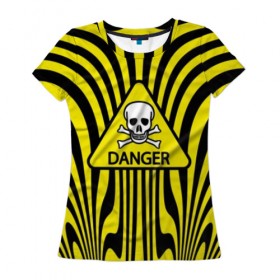 Женская футболка 3D с принтом Danger в Кировске, 100% полиэфир ( синтетическое хлопкоподобное полотно) | прямой крой, круглый вырез горловины, длина до линии бедер | danger | skull | triangle | wave | yellow | волна | желтый | опасность | треугольник | череп