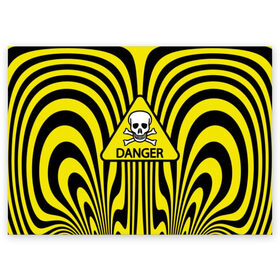Поздравительная открытка с принтом Danger в Кировске, 100% бумага | плотность бумаги 280 г/м2, матовая, на обратной стороне линовка и место для марки
 | danger | skull | triangle | wave | yellow | волна | желтый | опасность | треугольник | череп