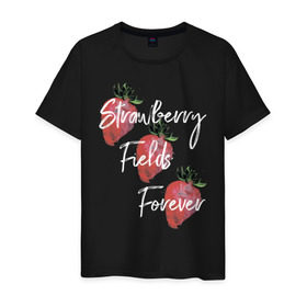 Мужская футболка хлопок с принтом Strawberry Fields в Кировске, 100% хлопок | прямой крой, круглый вырез горловины, длина до линии бедер, слегка спущенное плечо. | Тематика изображения на принте: beatles | forever | strawberry | the beatles | битлз | джон леннон | леннон | форевер | ягода