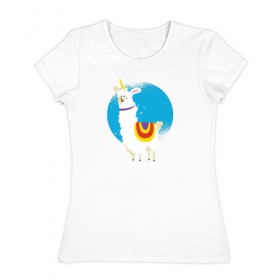 Женская футболка хлопок с принтом Альпака Единорог в Кировске, 100% хлопок | прямой крой, круглый вырез горловины, длина до линии бедер, слегка спущенное плечо | alpaca | unicorn | альпака | альпаки | лама | ламы