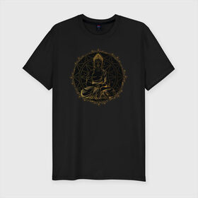 Мужская футболка премиум с принтом Будда в Кировске, 92% хлопок, 8% лайкра | приталенный силуэт, круглый вырез ворота, длина до линии бедра, короткий рукав | будда | индия | йога | медитация