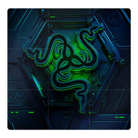 Магнитный плакат 3Х3 с принтом RAZER в Кировске, Полимерный материал с магнитным слоем | 9 деталей размером 9*9 см | game | razer | texture | зеленый | игровое лого | игромания | игры | рэйзер | текстуры