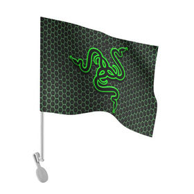 Флаг для автомобиля с принтом RAZER в Кировске, 100% полиэстер | Размер: 30*21 см | game | razer | texture | зеленый | игровое лого | игромания | игры | рэйзер | текстуры