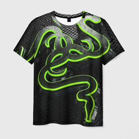 Мужская футболка 3D с принтом RAZER в Кировске, 100% полиэфир | прямой крой, круглый вырез горловины, длина до линии бедер | game | razer | texture | зеленый | игровое лого | игромания | игры | рэйзер | текстуры