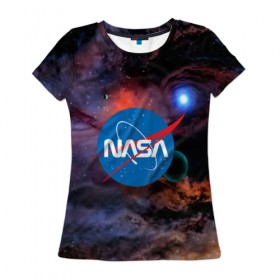 Женская футболка 3D с принтом NASA в Кировске, 100% полиэфир ( синтетическое хлопкоподобное полотно) | прямой крой, круглый вырез горловины, длина до линии бедер | galaxy | nasa | nebula | space | star | абстракция | вселенная | галактика | звезда | звезды | космический | наса | планеты