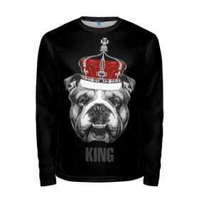 Мужской лонгслив 3D с принтом Английский бульдог с короной в Кировске, 100% полиэстер | длинные рукава, круглый вырез горловины, полуприлегающий силуэт | animals | authority | breed | bulldog | cool | crown | dog | english | fighting | head | illustration | inscription | king | muzzle | supreme | swag | авторитет | английский | бойцовый | бульдог | верховный | голова | животные | иллюстрация | король | кор