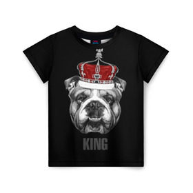 Детская футболка 3D с принтом Английский бульдог с короной в Кировске, 100% гипоаллергенный полиэфир | прямой крой, круглый вырез горловины, длина до линии бедер, чуть спущенное плечо, ткань немного тянется | animals | authority | breed | bulldog | cool | crown | dog | english | fighting | head | illustration | inscription | king | muzzle | supreme | swag | авторитет | английский | бойцовый | бульдог | верховный | голова | животные | иллюстрация | король | кор