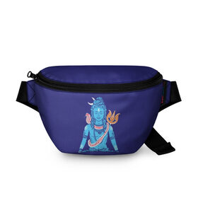 Поясная сумка 3D с принтом Шива в Кировске, 100% полиэстер | плотная ткань, ремень с регулируемой длиной, внутри несколько карманов для мелочей, основное отделение и карман с обратной стороны сумки застегиваются на молнию | blue | cobra | destroyer | destruction | gods | great | hinduism | india | meditation | om | peace | power | religion | shiva | trident | yoga | боги | великий | власть | знание | индия | индуизм | йога | кайлас | кобра | медитация | ом | разрушение | раз