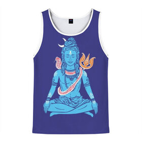 Мужская майка 3D с принтом Шива в Кировске, 100% полиэстер | круглая горловина, приталенный силуэт, длина до линии бедра. Пройма и горловина окантованы тонкой бейкой | Тематика изображения на принте: blue | cobra | destroyer | destruction | gods | great | hinduism | india | meditation | om | peace | power | religion | shiva | trident | yoga | боги | великий | власть | знание | индия | индуизм | йога | кайлас | кобра | медитация | ом | разрушение | раз