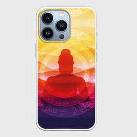 Чехол для iPhone 13 Pro с принтом Будда в Кировске,  |  | buddha | calm | color | enlightenment | india | meditatio | mountains | nature | purple | red | religion | symbol | yellow | yoga | будда | горы | духовность | желтый | индия | йога | красный | медитация | природа | просветление | расслабление | религия |