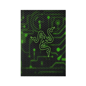 Обложка для паспорта матовая кожа с принтом RAZER CARBON в Кировске, натуральная матовая кожа | размер 19,3 х 13,7 см; прозрачные пластиковые крепления | game | razer | texture | зеленый | игровое лого | игромания | игры | рэйзер | текстуры