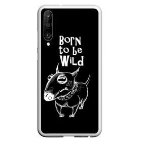 Чехол для Honor P30 с принтом Born to be wild в Кировске, Силикон | Область печати: задняя сторона чехла, без боковых панелей | Тематика изображения на принте: angry | animals | authority | b | black and white | bull terrier | bully | cool | dog | fight | illustration | swag | thug | wild | авторитет | бандит | бойцовый | бультерьер | дикий | животные | злой | иллюстрация | крутой | надпись | ошейник | п