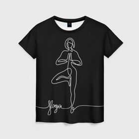 Женская футболка 3D с принтом Йога в Кировске, 100% полиэфир ( синтетическое хлопкоподобное полотно) | прямой крой, круглый вырез горловины, длина до линии бедер | black and white | culture | girl | graphics | indian | line | meditation | pose | yoga | графика | девушка | индийская | йога | культура | линия | медитация | черно белая
