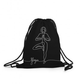 Рюкзак-мешок 3D с принтом Йога в Кировске, 100% полиэстер | плотность ткани — 200 г/м2, размер — 35 х 45 см; лямки — толстые шнурки, застежка на шнуровке, без карманов и подкладки | black and white | culture | girl | graphics | indian | line | meditation | pose | yoga | графика | девушка | индийская | йога | культура | линия | медитация | черно белая