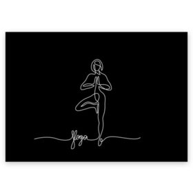 Поздравительная открытка с принтом Йога в Кировске, 100% бумага | плотность бумаги 280 г/м2, матовая, на обратной стороне линовка и место для марки
 | black and white | culture | girl | graphics | indian | line | meditation | pose | yoga | графика | девушка | индийская | йога | культура | линия | медитация | черно белая