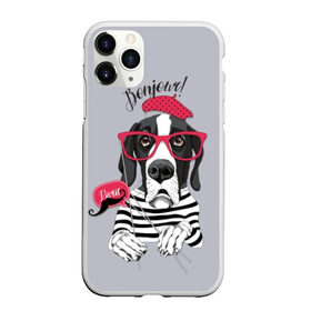 Чехол для iPhone 11 Pro Max матовый с принтом Привет! в Кировске, Силикон |  | animal | beret | breed | dog | france | german | illustration | inscription | mustache | paris | vest | берет | дог | животное | иллюстрация | надпись | немецкий | очки | париж | порода | собака | тельняшка | усы | франция