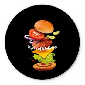 Коврик для мышки круглый с принтом Гамбургер в Кировске, резина и полиэстер | круглая форма, изображение наносится на всю лицевую часть | bun | cheese | cucumber | explosion | hamburger | ingredients | inscription | ketchup | meat | onion | salad | sesame | share | tomato | tomatoes | булочка | взрыв | гамбургер | доля | ингредиенты | кетчуп | кунжут | лук | мясо | надпись | огурец | помидо