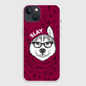 Чехол для iPhone 13 с принтом Хаски в Кировске,  |  | animals | breed | christmas | dog | fashionable | hat | head | holiday | husky | illustration | muzzle | riding | scarf | style | голова | ездовая | животные | иллюстрация | модный | очки | порода | праздник | рождество | собака | стиль 