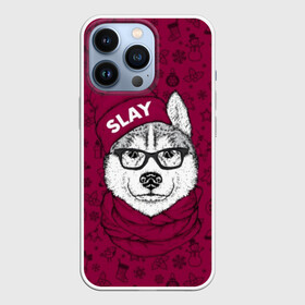 Чехол для iPhone 13 Pro с принтом Хаски в Кировске,  |  | animals | breed | christmas | dog | fashionable | hat | head | holiday | husky | illustration | muzzle | riding | scarf | style | голова | ездовая | животные | иллюстрация | модный | очки | порода | праздник | рождество | собака | стиль 