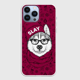 Чехол для iPhone 13 Pro Max с принтом Хаски в Кировске,  |  | animals | breed | christmas | dog | fashionable | hat | head | holiday | husky | illustration | muzzle | riding | scarf | style | голова | ездовая | животные | иллюстрация | модный | очки | порода | праздник | рождество | собака | стиль 