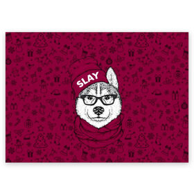 Поздравительная открытка с принтом Хаски в Кировске, 100% бумага | плотность бумаги 280 г/м2, матовая, на обратной стороне линовка и место для марки
 | animals | breed | christmas | dog | fashionable | hat | head | holiday | husky | illustration | muzzle | riding | scarf | style | голова | ездовая | животные | иллюстрация | модный | очки | порода | праздник | рождество | собака | стиль 
