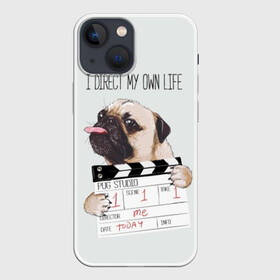 Чехол для iPhone 13 mini с принтом I direct my own life в Кировске,  |  | animal | board | direct | dog | his | i | life | pug | slate | the inscription | грифельная | доска | животное | жизнь | мопс | надпись | направляю | свою | собака | я