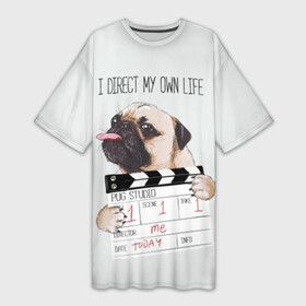 Платье-футболка 3D с принтом I direct my own life в Кировске,  |  | animal | board | direct | dog | his | i | life | pug | slate | the inscription | грифельная | доска | животное | жизнь | мопс | надпись | направляю | свою | собака | я
