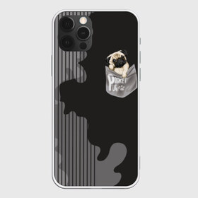 Чехол для iPhone 12 Pro Max с принтом Мопс в кармане в Кировске, Силикон |  | animal | breed | dog | funny | illustration | imprint | paw | pocket | pug | puppy | sits | small | trace | животное | иллюстрация | карман | лапа | маленький | мопс | отпечаток | порода | сидит | след | смешная | собака | щенок