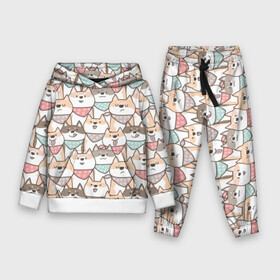 Детский костюм 3D (с толстовкой) с принтом Шиба Ину в Кировске,  |  | animal | bibs | breed | cardigan | corgi | dog | funny | illustration | inu | lick | pembroke | puppies | scarves | sheba | small | welsh | вельш | животное | иллюстрация | ину | кардиган | корги | маленькие | облизываются | пемброк | платки | порода | сл