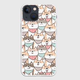 Чехол для iPhone 13 mini с принтом Шиба Ину в Кировске,  |  | animal | bibs | breed | cardigan | corgi | dog | funny | illustration | inu | lick | pembroke | puppies | scarves | sheba | small | welsh | вельш | животное | иллюстрация | ину | кардиган | корги | маленькие | облизываются | пемброк | платки | порода | сл