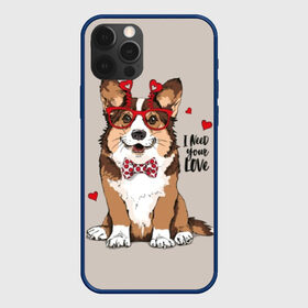 Чехол для iPhone 12 Pro с принтом I need your love в Кировске, силикон | область печати: задняя сторона чехла, без боковых панелей | animal | bow tie | breed | corgi | cute | dog | funny | hearts | holiday | pembroke | polka dot | red | saint | valentine | валентина | вельш корги | галстук бабочка | горошек | день | животное | красный | любовь | милая | очки | пемброк | пород