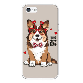 Чехол для iPhone 5/5S матовый с принтом I need your love в Кировске, Силикон | Область печати: задняя сторона чехла, без боковых панелей | animal | bow tie | breed | corgi | cute | dog | funny | hearts | holiday | pembroke | polka dot | red | saint | valentine | валентина | вельш корги | галстук бабочка | горошек | день | животное | красный | любовь | милая | очки | пемброк | пород
