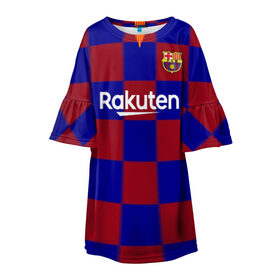 Детское платье 3D с принтом Barcelona Messi в Кировске, 100% полиэстер | прямой силуэт, чуть расширенный к низу. Круглая горловина, на рукавах — воланы | barca | fc barca | fc barcelona | барса | лионель месси | мадрид барселона | фк барселона | форма барселоны | форма месси | футбольная форма | юнайтед барселона