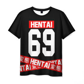 Мужская футболка 3D с принтом HENTAI в Кировске, 100% полиэфир | прямой крой, круглый вырез горловины, длина до линии бедер | ahegao | anime | kawai | kowai | oppai | otaku | senpai | sugoi | waifu | yandere | аниме | ахегао | ковай | культура | отаку | сенпай | тренд | яндере