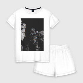 Женская пижама с шортиками хлопок с принтом SINGULARITY #1 в Кировске, 100% хлопок | футболка прямого кроя, шорты свободные с широкой мягкой резинкой | квадрат | мода | сатуя | чёрно белое