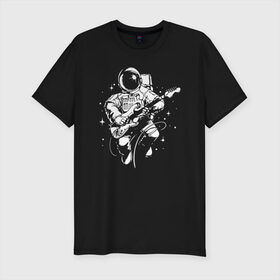 Мужская футболка премиум с принтом Cosmorock в Кировске, 92% хлопок, 8% лайкра | приталенный силуэт, круглый вырез ворота, длина до линии бедра, короткий рукав | cosmonaut | cosmos | guitar | music | rock | space | spacesuit | star | гитара | звезда | космонавт | космос | музыка | скафандр