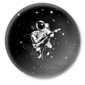 Значок с принтом Cosmorock в Кировске,  металл | круглая форма, металлическая застежка в виде булавки | cosmonaut | cosmos | guitar | music | rock | space | spacesuit | star | гитара | звезда | космонавт | космос | музыка | скафандр