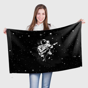 Флаг 3D с принтом Cosmorock в Кировске, 100% полиэстер | плотность ткани — 95 г/м2, размер — 67 х 109 см. Принт наносится с одной стороны | Тематика изображения на принте: cosmonaut | cosmos | guitar | music | rock | space | spacesuit | star | гитара | звезда | космонавт | космос | музыка | скафандр