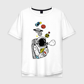 Мужская футболка хлопок Oversize с принтом Cosmos в Кировске, 100% хлопок | свободный крой, круглый ворот, “спинка” длиннее передней части | bubble | cosmonaut | cosmos | planets | saturn | space | spacesuit | stars | звезды | космонавт | космос | мыльный пузырь | планеты | сатурн | скафандр