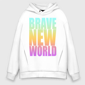 Мужское худи Oversize хлопок с принтом Brave New World в Кировске, френч-терри — 70% хлопок, 30% полиэстер. Мягкий теплый начес внутри —100% хлопок | боковые карманы, эластичные манжеты и нижняя кромка, капюшон на магнитной кнопке | Тематика изображения на принте: антиутопия | дивный | желтый | книга | мир | надпись | новый | олдос | рассвет | розовый | хаксли | цитата