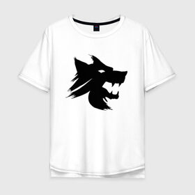 Мужская футболка хлопок Oversize с принтом Волк в Кировске, 100% хлопок | свободный крой, круглый ворот, “спинка” длиннее передней части | арт волк | волк | животные | клыки | лютоволк | черный волк