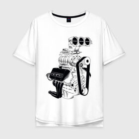 Мужская футболка хлопок Oversize с принтом Engine в Кировске, 100% хлопок | свободный крой, круглый ворот, “спинка” длиннее передней части | авто | автомобиль | автотюнинг | гараж | двигатель | машина | мотор | техника | тюнинг