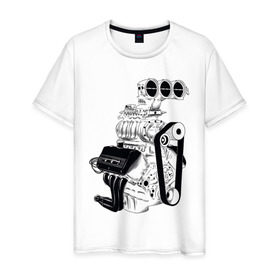 Мужская футболка хлопок с принтом Engine в Кировске, 100% хлопок | прямой крой, круглый вырез горловины, длина до линии бедер, слегка спущенное плечо. | авто | автомобиль | автотюнинг | гараж | двигатель | машина | мотор | техника | тюнинг
