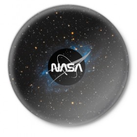 Значок с принтом NASA в Кировске,  металл | круглая форма, металлическая застежка в виде булавки | galaxy | nasa | nebula | space | star | абстракция | вселенная | галактика | звезда | звезды | космический | наса | планеты