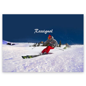 Поздравительная открытка с принтом Rossignol в Кировске, 100% бумага | плотность бумаги 280 г/м2, матовая, на обратной стороне линовка и место для марки
 | france | movement | rossignol | snow | speed | вершина | горные лыжи | горы | движение | скорость | снег | франция