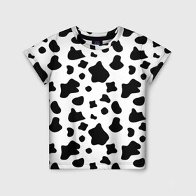 Детская футболка 3D с принтом Корова в Кировске, 100% гипоаллергенный полиэфир | прямой крой, круглый вырез горловины, длина до линии бедер, чуть спущенное плечо, ткань немного тянется | animal | black white | cow | pattern | животное | кавай | корова | паттерн | пятна | черно белое