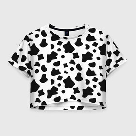 Женская футболка Crop-top 3D с принтом Корова в Кировске, 100% полиэстер | круглая горловина, длина футболки до линии талии, рукава с отворотами | animal | black white | cow | pattern | животное | кавай | корова | паттерн | пятна | черно белое