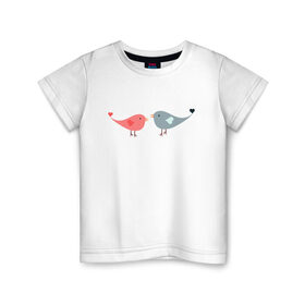 Детская футболка хлопок с принтом Птички. в Кировске, 100% хлопок | круглый вырез горловины, полуприлегающий силуэт, длина до линии бедер | любовь | милые | милый | отношения | прикольные | птицы | птички | сердечки