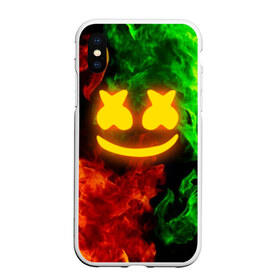 Чехол для iPhone XS Max матовый с принтом MARSHMELLO TOXIC в Кировске, Силикон | Область печати: задняя сторона чехла, без боковых панелей | Тематика изображения на принте: dj | fire | flame | marshmello | toxic flame | usa | америка | клубная музыка | маршмелло | музыка | музыкант | огонь