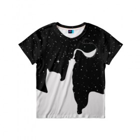 Детская футболка 3D с принтом Космический Кот в Кировске, 100% гипоаллергенный полиэфир | прямой крой, круглый вырез горловины, длина до линии бедер, чуть спущенное плечо, ткань немного тянется | cat | galaxy | paints | space | star | stars | галактика | галактический | звезда | звезды | картинки | космос | кот | котенок | котята | кошка | кошки | краски | мода | молоко | планета | планеты